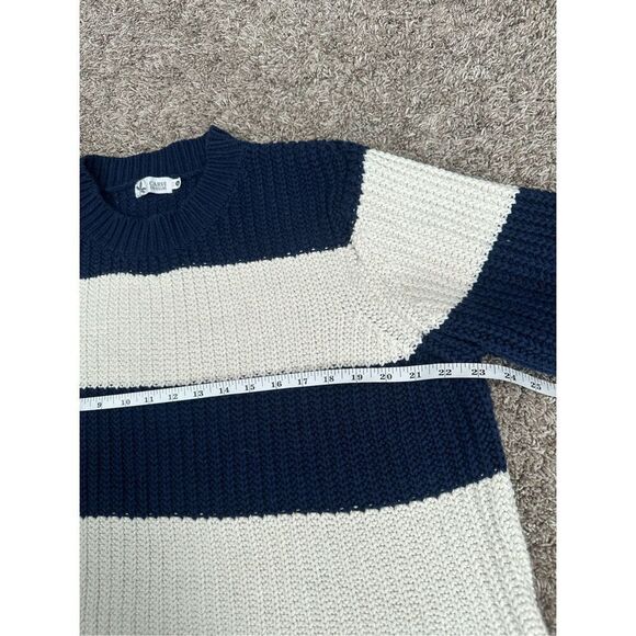 Carve Designs Organic Cotton/Wool Striped Chunky Knit Sweater Navy/Cream XL - Picture 6 of 8